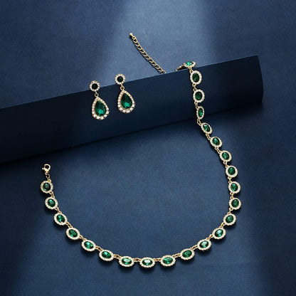 Crystal Bridal Jewelry Set Statement Choker Necklace Teardrop Dangle Earrings Se