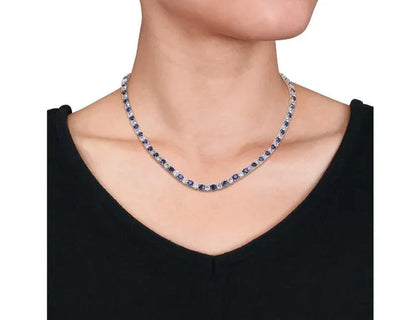 47 Carat (Ctw) Lab-Created Blue and White Sapphire Bracelet Necklace Set in Ster