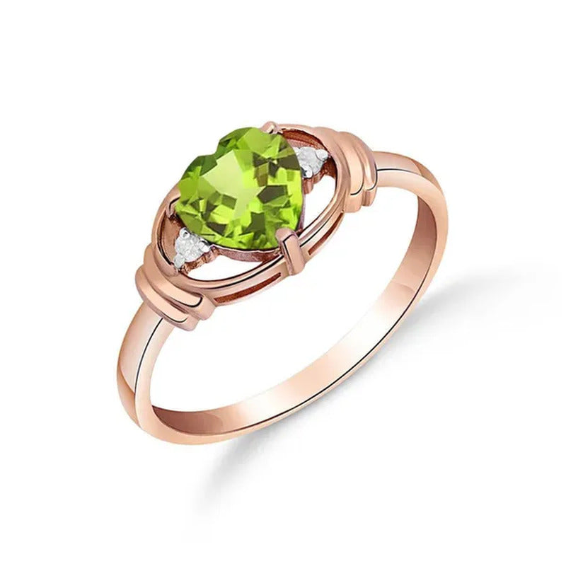 0.61 Carat 14K Solid Rose Gold Ring with Natural Diamonds and Heart-Shaped Perid