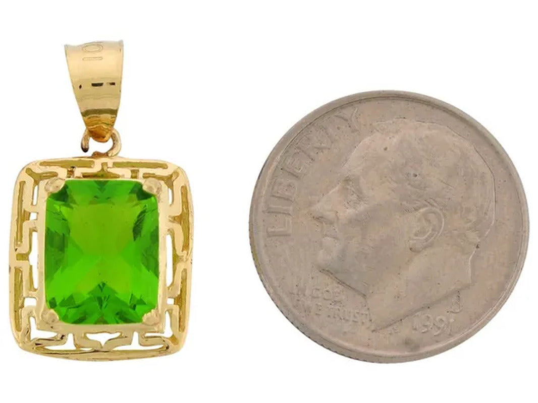 10K Yellow Gold Simulated Peridot Elegant Design August Birthstone Pendant
