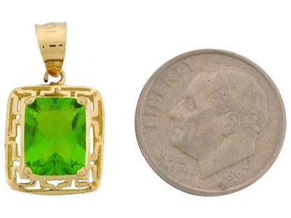 10K Yellow Gold Simulated Peridot Elegant Design August Birthstone Pendant