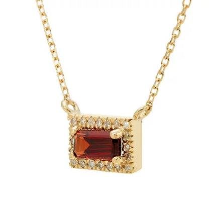 Garnet and .06 CT. T.W. Diamond Baguette Pendant Necklace in 14K Gold
