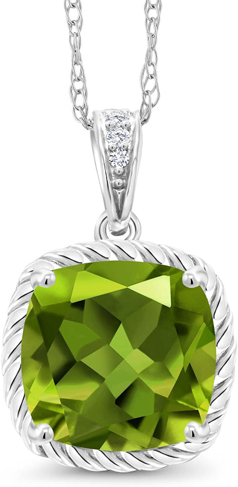10K White Gold Green Peridot and Diamond Pendant Necklace for Women (2.47 Cttw,