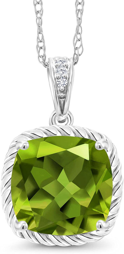 10K White Gold Green Peridot and Diamond Pendant Necklace for Women (2.47 Cttw,