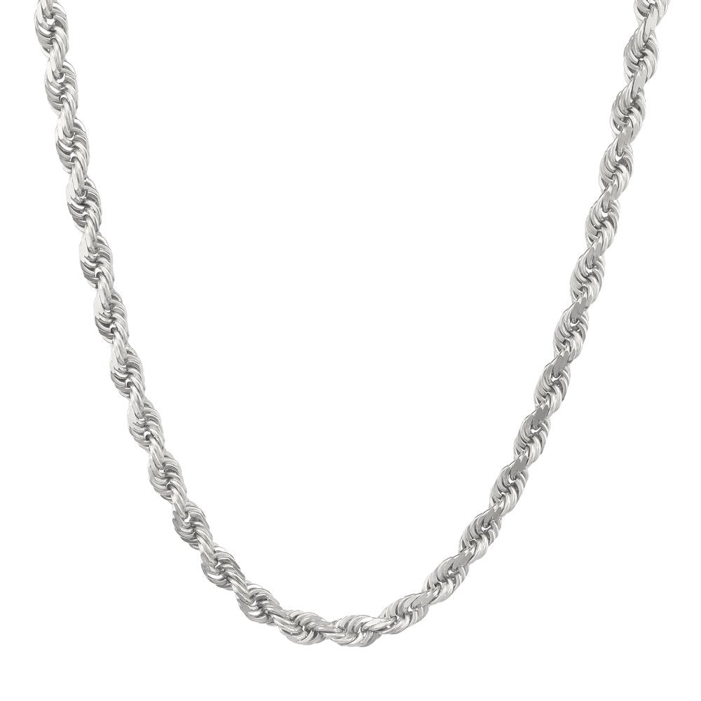 10K White Gold 5Mm Rope Chain Diamond Cut Pendant Necklace, Mens Jewelry with Lo