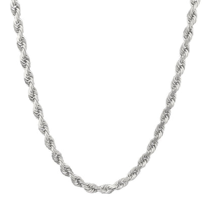 10K White Gold 5Mm Rope Chain Diamond Cut Pendant Necklace, Mens Jewelry with Lo