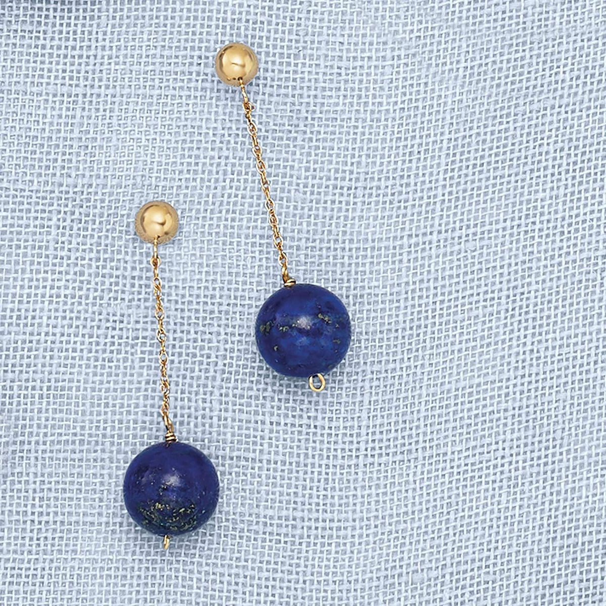 10Mm Lapis Bead Drop Earrings in 14Kt Yellow Gold