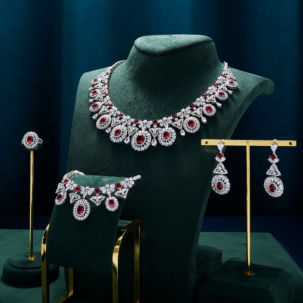 Luxury Women Wedding Jewelry Set Colorful Cubic Zirconia Bridal Necklace