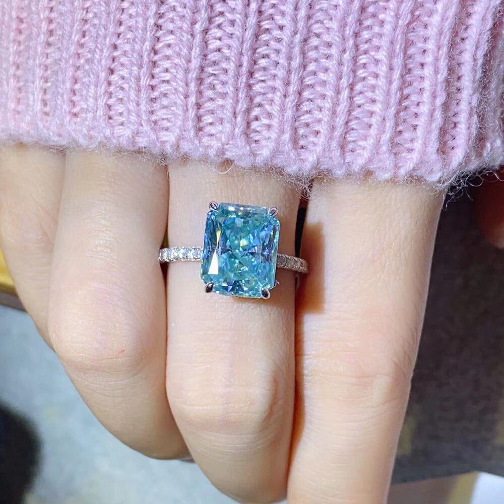 2CT 3CT 5 Carat Baguette Sky Blue Moissanite Ring 100% Diamond Tested - S925