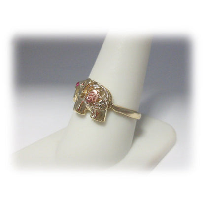 Elephant Ruby Ring Solid Gold Leaf Thumb 10K Size 10 Ganesha July Birthstone R17