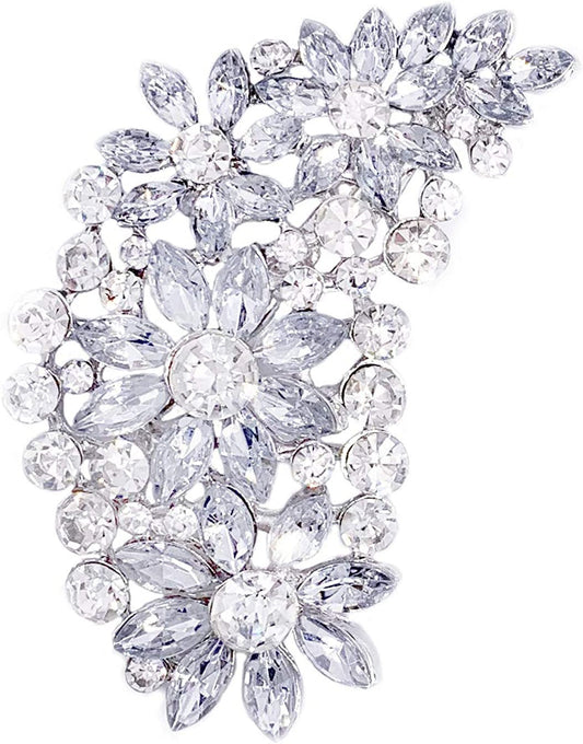 Vintage Austrian Crystal Flower Leaf Bouquet Clusters Large Big Brooch Pin for W