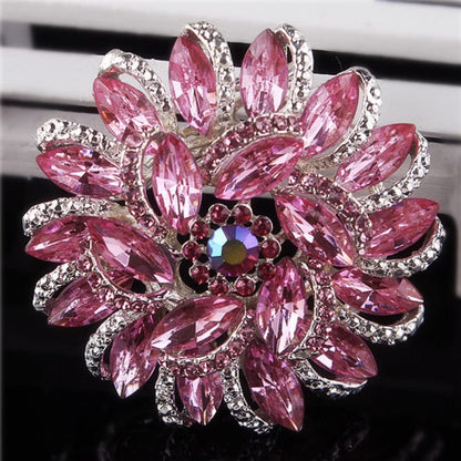 Crystal Diamond Flower Brooch Pin for Women Girls Brides (Pink)