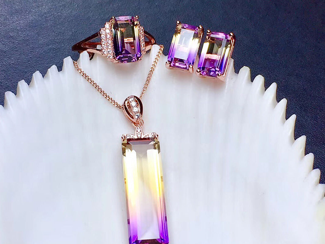 Amethyst Ring Pendant Earrings Sterling Silver Oversized Gem Living Mouth Hypoal