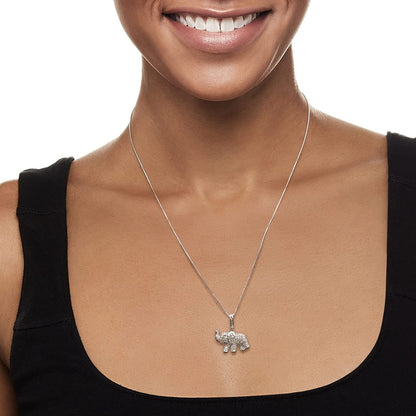 0.33 Ct. T.W. Pave Diamond Baby Elephant Pendant Necklace in Sterling Silver