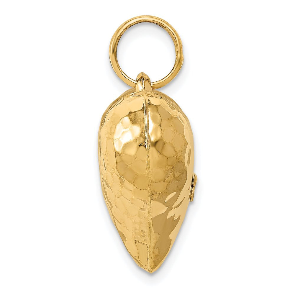 14K Yellow Gold Polished and Hammered 3-D Heart Pendant Charm (26Mm X 21Mm) with