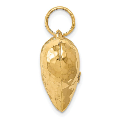 14K Yellow Gold Polished and Hammered 3-D Heart Pendant Charm (26Mm X 21Mm) with