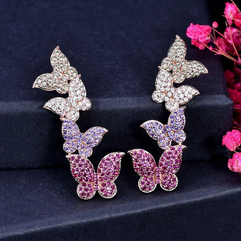 Gloriya Women'S Fashion 925 Sterling Pin Ear Jewelry Micro Pave Colorful CZ Diam