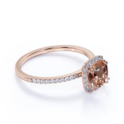 Antique 1.25 Carat Created Morganite and Diamond Engagement Ring in 10K Rose Gol