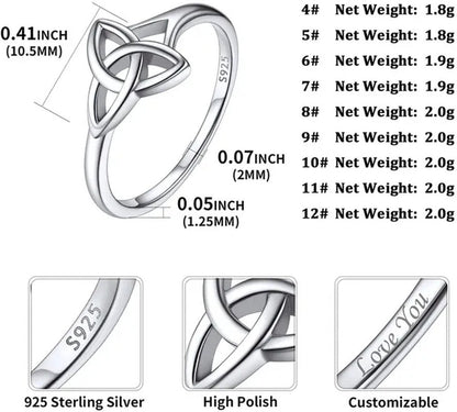 Chicsilver 925 Sterling Silver Ring for Women Triquetra Celtic Knot Promise Ring