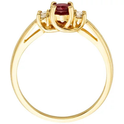 Three Stone round Ruby Ring with 0.14 CT. T.W. Diamond Set in 14K Gold