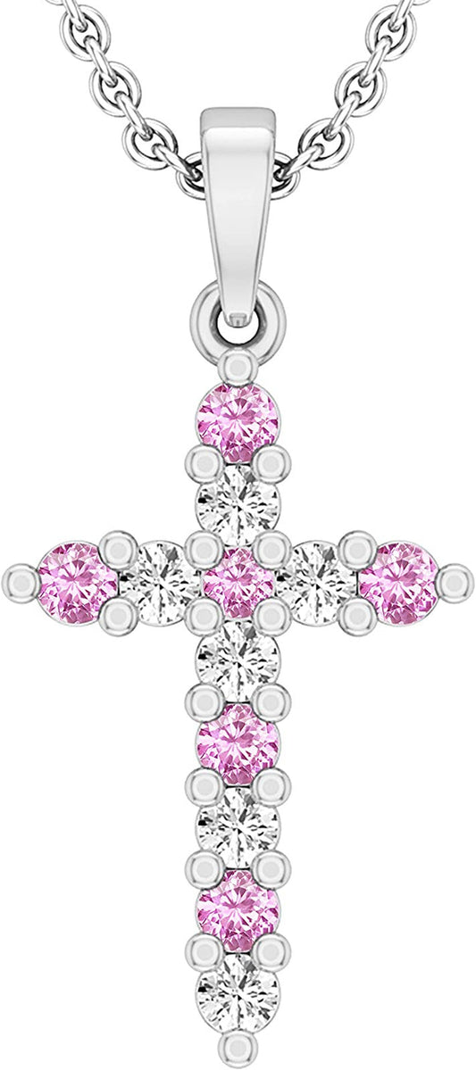 Alternate round Diamond or Gemstone Crucifix Religious Cross Pendant for Ladies