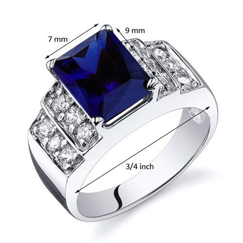 3 Ct Radiant Cut Created Blue Sapphire Ring in Sterling Silver