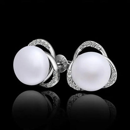 Flowers Bead Inlay Stud Alloy Earrings Necklace Ring Set for Women