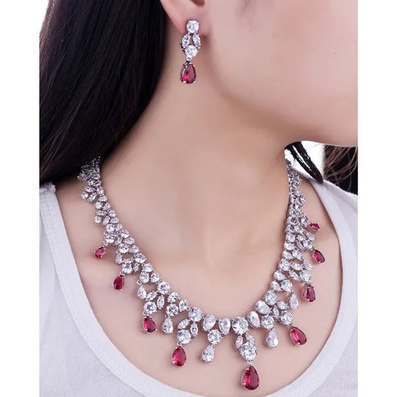 CANDICE Gorgeous Multi Cut CZ Diamond Water Drop Tassel Necklace Earrings Set Hi