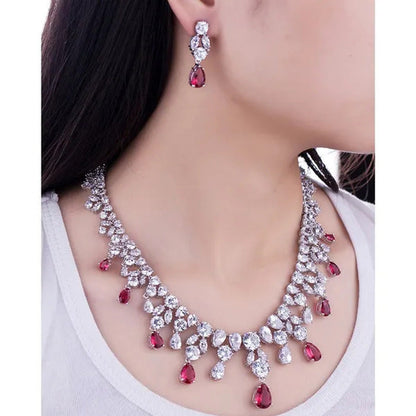 CANDICE Gorgeous Multi Cut CZ Diamond Water Drop Tassel Necklace Earrings Set Hi