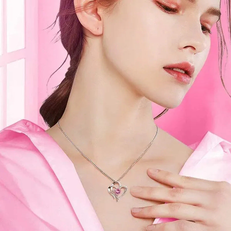 Double Heart Birthmonth Lucky Pendant Necklace for Women 12 Months Birthstone Di