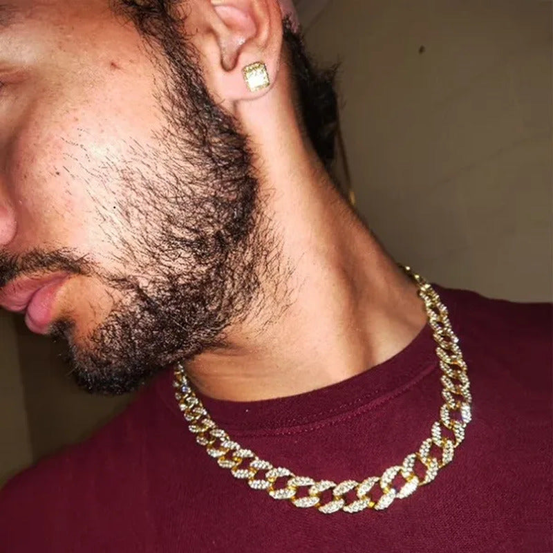 Hot Sale 18K Gold Plated Fashion Hip Hop Miami Cuban Chain Necklace Mens Diamond