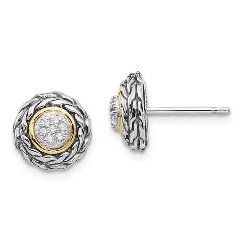 Shey Couture QTC654 Sterling Silver with 14K Gold Diamond Earrings, Antiqued