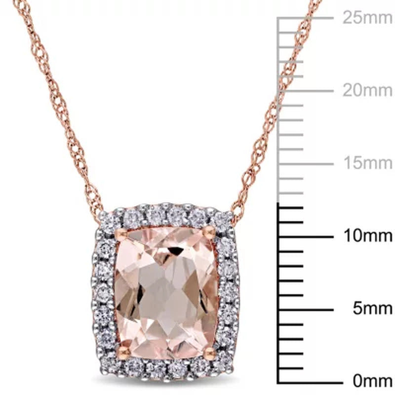 Morganite and 0.22 CT. T.W. Diamond Halo Pendant in 14K Rose Gold