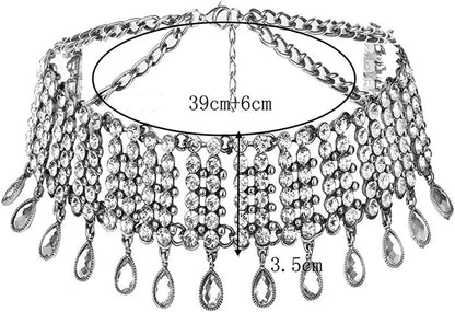 Vintage Boho Full Rhinestones Necklaces Tassel Jewelry Set Layered Pendant State