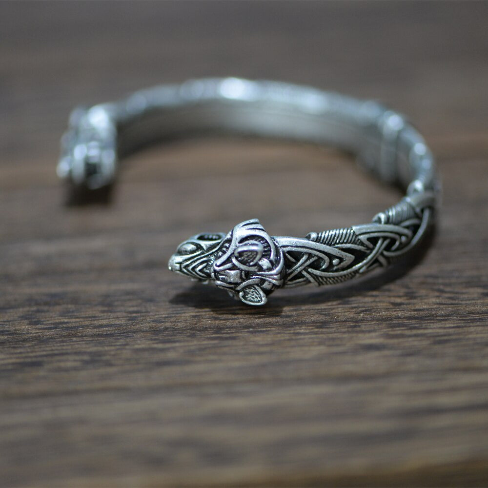 LANGHONG 10Pcs Norse Viking Bracelet and Bangle Wolf Head Bracelet for Men