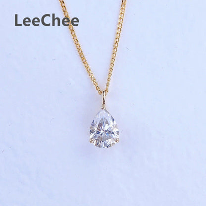 18K Yellow Gold Pendant 0.8CT Real Moissanite Necklace 5*7MM VVS Lab Diamond