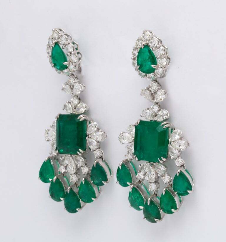 Green Emerald and Diamond Chandelier Earring