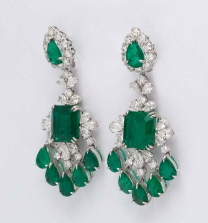 Green Emerald and Diamond Chandelier Earring