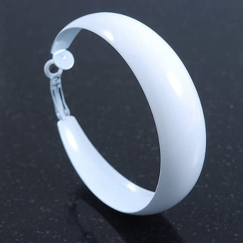 Wide Large White Enamel Hoop Earrings - 55Mm Diameter