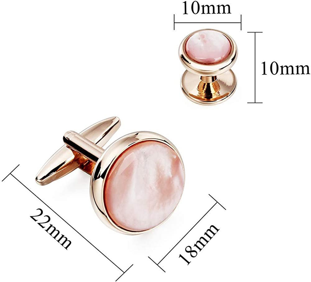 Cufflinks and Tuxedo Studs Set for Men with Gift Box, Rose Gold Tone Mother-Of-P