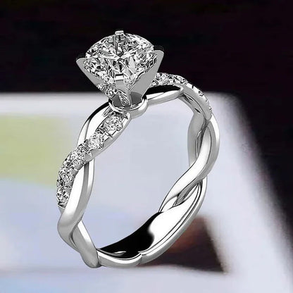 Exquisite Women'S Fashion Rose Gold Two-Color Princess Square Diamond Ring Bride