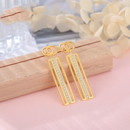 Fashion Personality Geometric Long Strip Earrings Female Temperament with Diamon