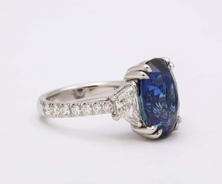 8 Carat Vivid Blue Sapphire and Diamond Ring