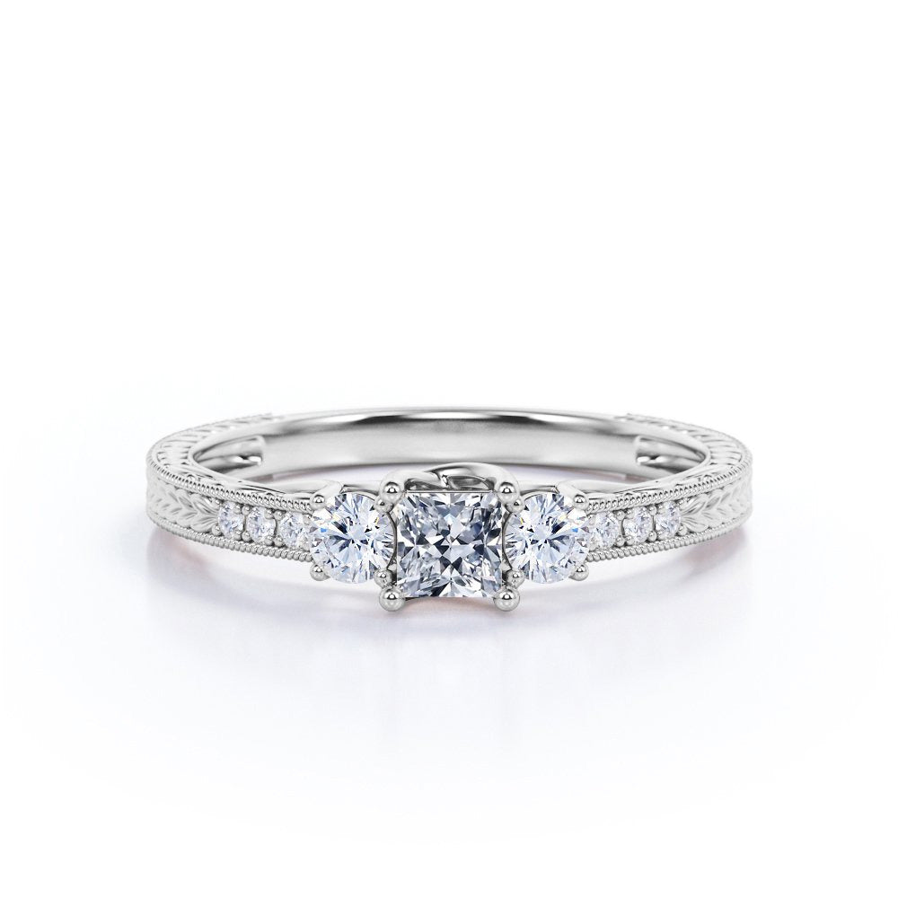 Vintage Half Carat Princess Cut Diamond - Channel Set Band - Edwardian Engagemen
