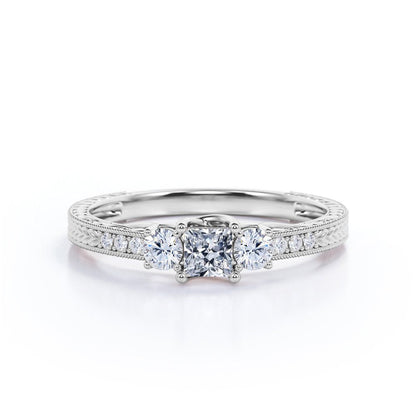 Vintage Half Carat Princess Cut Diamond - Channel Set Band - Edwardian Engagemen