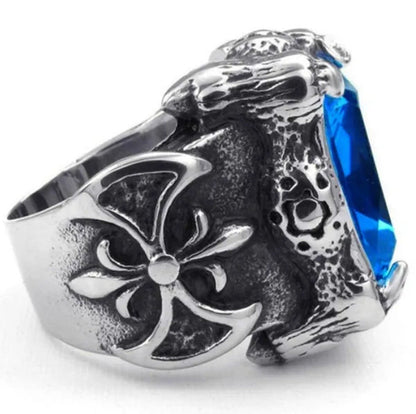 Men'S Stainless Steel Dragon Claw Blue Cubic Zirconia Biker Ring Jewelry