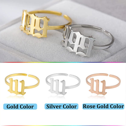 Angel Number Ring, Adjustable Open Cuff Ring Numerology Rings Luck Angel Number