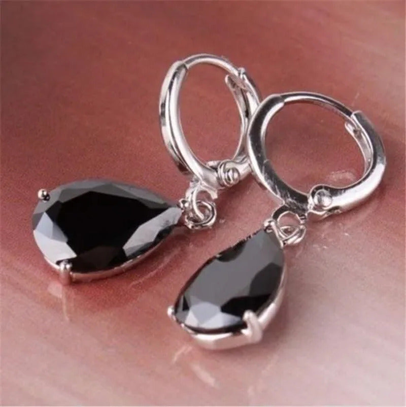 Women Silver Pink Sapphire Diamond Stud Earrings Water Drop Pendant Earrings Bri