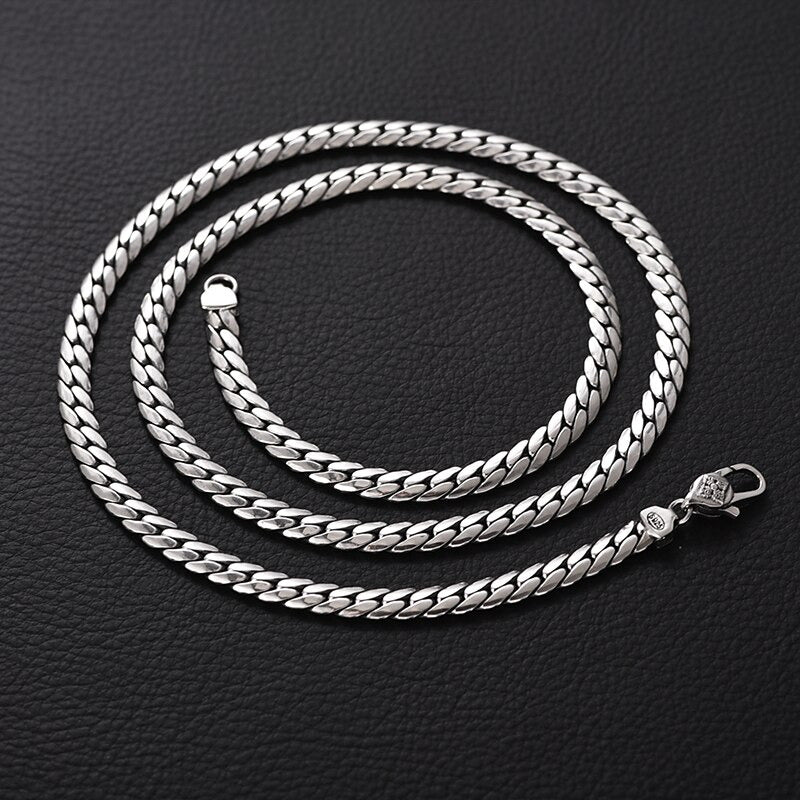 2022 New Solid S925 Silver Jewelry Fashion Retro Personality Flat Chain 5MM