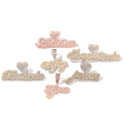 Custom Name Necklace Bubble Letter Heart Buckle Iced Out White Pink CZ Pendant